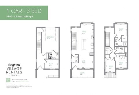 Floor plan for 3 beds, 3 baths, 1558 sqft
